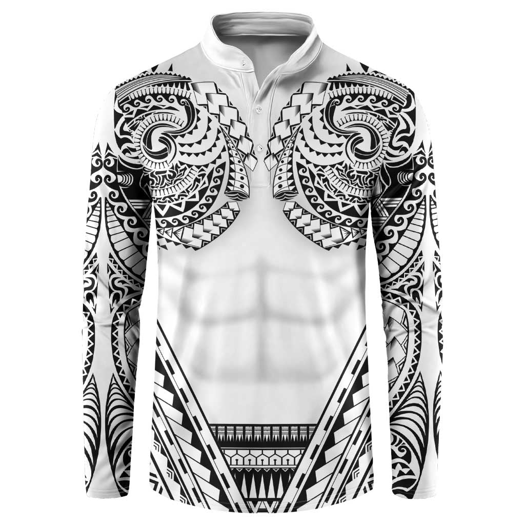 Polynesian Tattoo Inspired Cosplay Costume Button Sweatshirt Tribal Warrior White LT05 White - Polynesian Pride