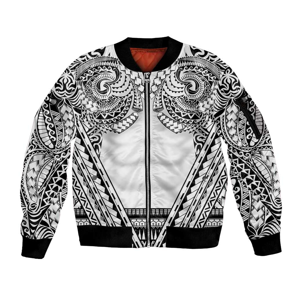 Polynesian Tattoo Inspired Cosplay Costume Sleeve Zip Bomber Jacket Tribal Warrior White LT05 Unisex White - Polynesian Pride