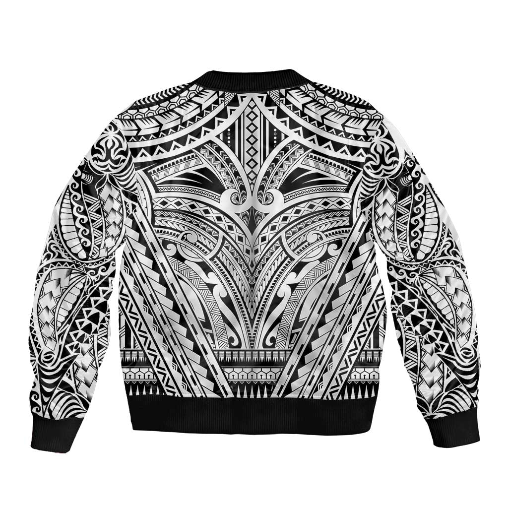 Polynesian Tattoo Inspired Cosplay Costume Sleeve Zip Bomber Jacket Tribal Warrior White - Polynesian Pride