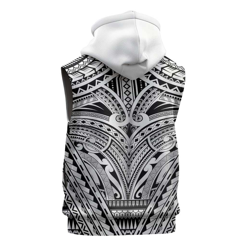 Polynesian Tattoo Inspired Cosplay Costume Sleeveless Hoodie Tribal Warrior White - Polynesian Pride