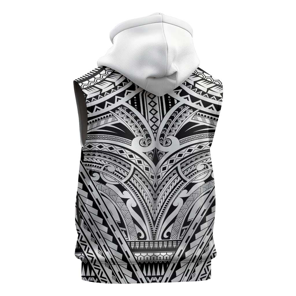 Polynesian Tattoo Inspired Cosplay Costume Sleeveless Zip Hoodie Tribal Warrior White - Polynesian Pride