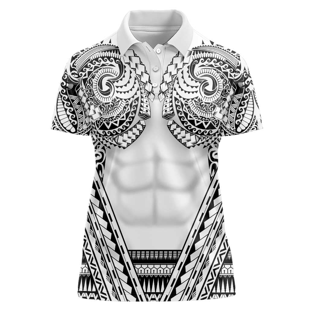 Polynesian Tattoo Inspired Cosplay Costume Women Polo Shirt Tribal Warrior White LT05 Female White - Polynesian Pride