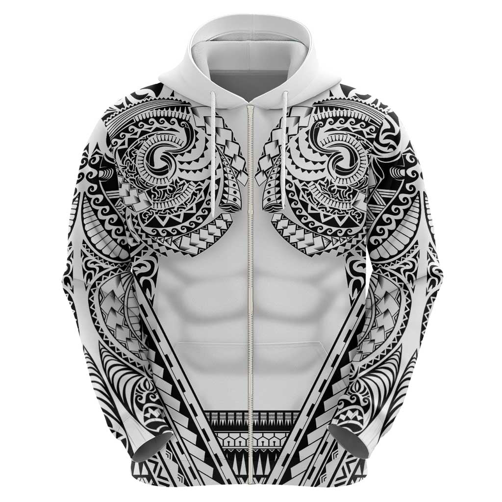Polynesian Tattoo Inspired Cosplay Costume Zip Hoodie Tribal Warrior White LT05 - Polynesian Pride