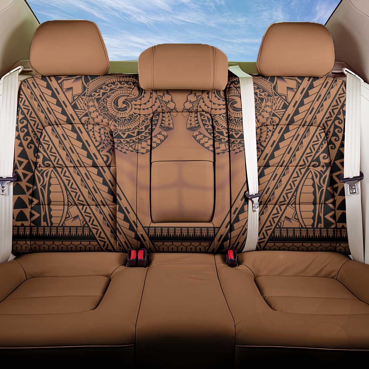 Polynesian Tattoo Inspired Cosplay Costume Back Car Seat Cover Tribal Warrior LT05 One Size Brown - Polynesian Pride