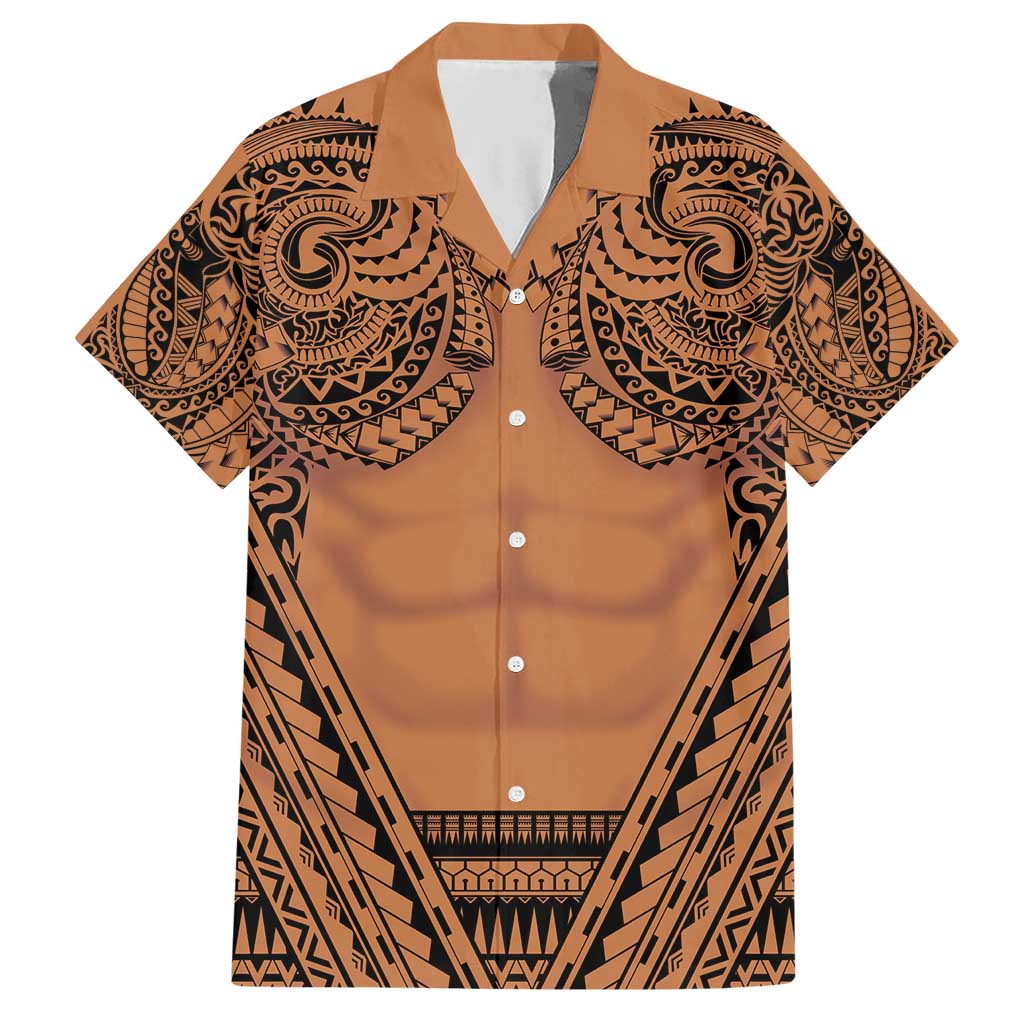 Polynesian Tattoo Inspired Cosplay Costume Hawaiian Shirt Tribal Warrior LT05 Brown - Polynesian Pride