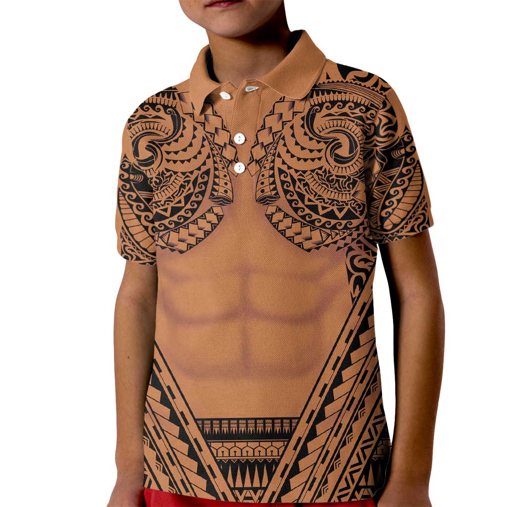 Polynesian Tattoo Inspired Cosplay Costume Kid Polo Shirt Tribal Warrior LT05 Kid Brown - Polynesian Pride
