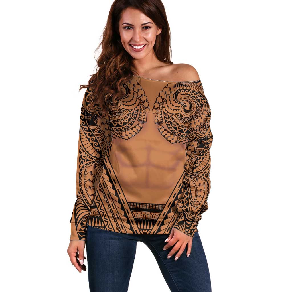 Polynesian Tattoo Inspired Cosplay Costume Off Shoulder Sweater Tribal Warrior - Polynesian Pride