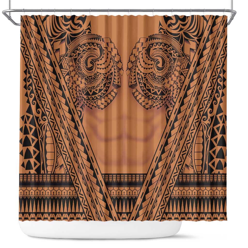 Polynesian Tattoo Inspired Cosplay Costume Shower Curtain Tribal Warrior LT05 Brown - Polynesian Pride