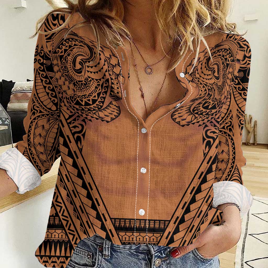 Polynesian Tattoo Inspired Cosplay Costume Women Casual Shirt Tribal Warrior LT05 Female Brown - Polynesian Pride