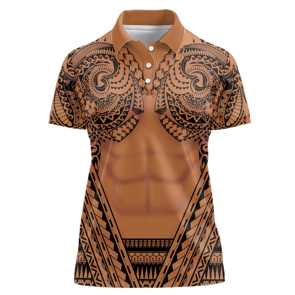 Polynesian Tattoo Inspired Cosplay Costume Women Polo Shirt Tribal Warrior LT05 Female Brown - Polynesian Pride