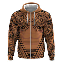 Polynesian Tattoo Inspired Cosplay Costume Zip Hoodie Tribal Warrior LT05 Zip Hoodie Brown - Polynesian Pride