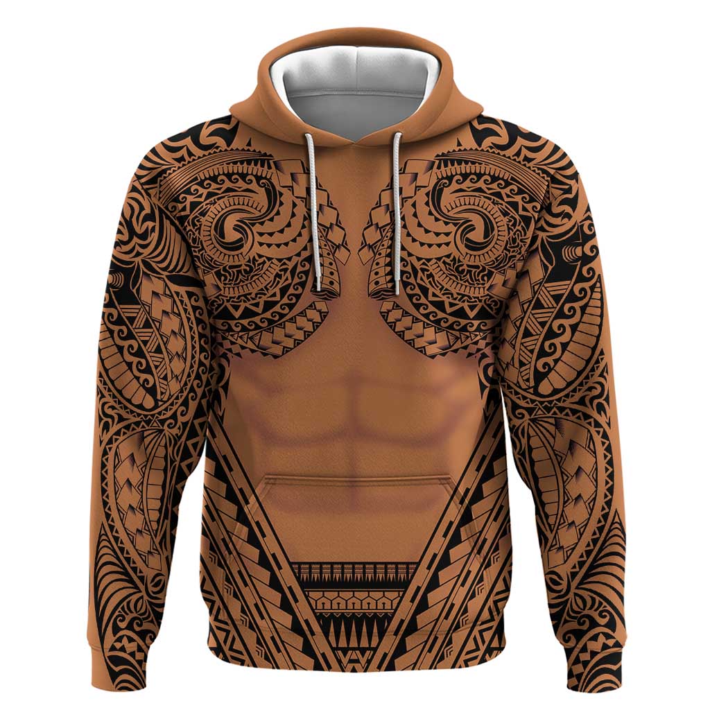 Polynesian Tattoo Inspired Cosplay Costume Zip Hoodie Tribal Warrior LT05 Pullover Hoodie Brown - Polynesian Pride