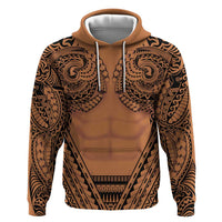 Polynesian Tattoo Inspired Cosplay Costume Zip Hoodie Tribal Warrior LT05 Pullover Hoodie Brown - Polynesian Pride