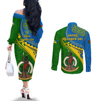 malampa-day-couples-matching-off-the-shoulder-long-sleeve-dress-and-long-sleeve-button-shirts-sand-drawing-vanuatuan-pattern