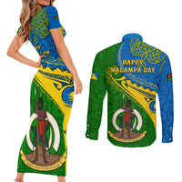 malampa-day-couples-matching-short-sleeve-bodycon-dress-and-long-sleeve-button-shirts-sand-drawing-vanuatuan-pattern
