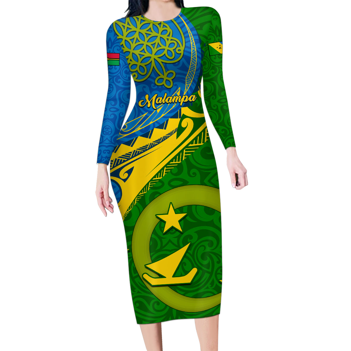 malampa-day-family-matching-long-sleeve-bodycon-dress-and-hawaiian-shirt-sand-drawing-vanuatuan-pattern