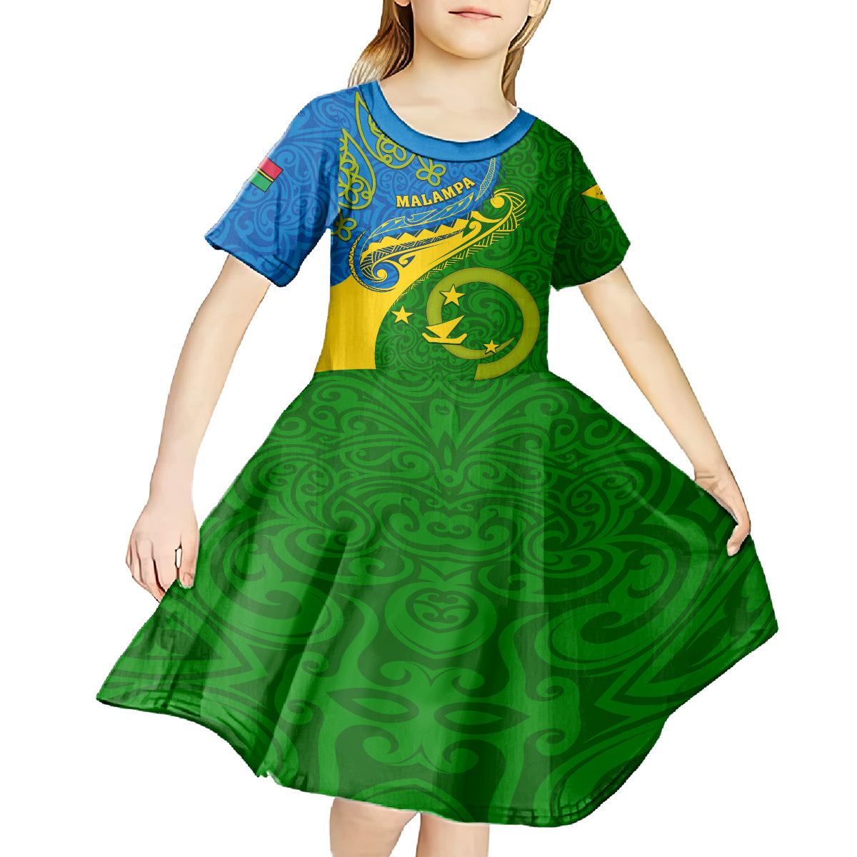 malampa-day-kid-short-sleeve-dress-sand-drawing-vanuatuan-pattern