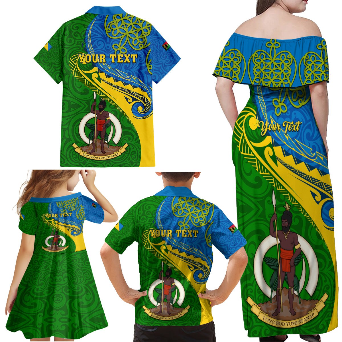 Personalized Malampa Day Family Matching Off Shoulder Maxi Dress and Hawaiian Shirt Sand Drawing Vanuatuan Pattern LT05 - Polynesian Pride