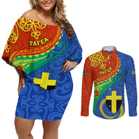 personalized-tafea-day-couples-matching-off-shoulder-short-dress-and-long-sleeve-button-shirts-sand-drawing-vanuatuan-pattern