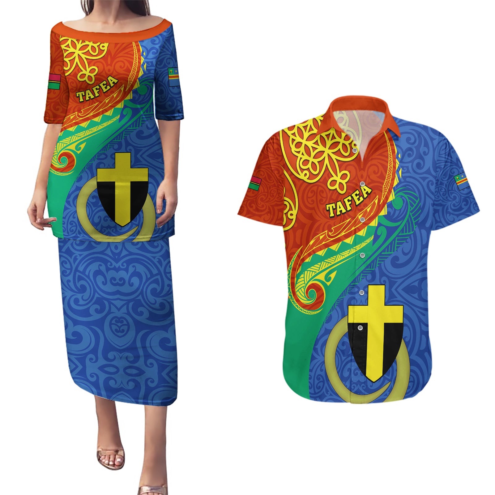 personalized-tafea-day-couples-matching-puletasi-dress-and-hawaiian-shirt-sand-drawing-vanuatuan-pattern