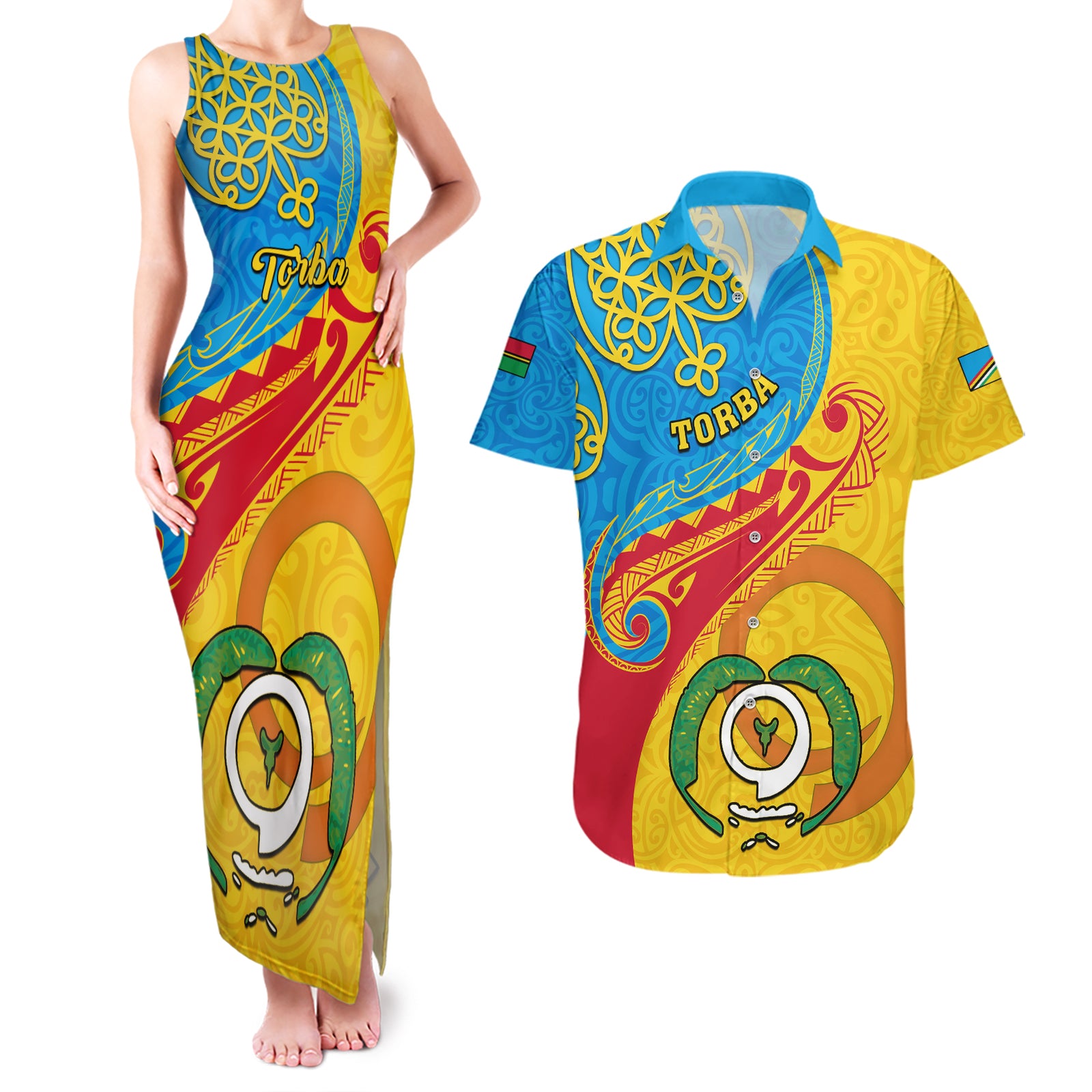 torba-day-couples-matching-tank-maxi-dress-and-hawaiian-shirt-sand-drawing-vanuatuan-pattern