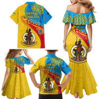 torba-day-family-matching-mermaid-dress-and-hawaiian-shirt-sand-drawing-vanuatuan-pattern