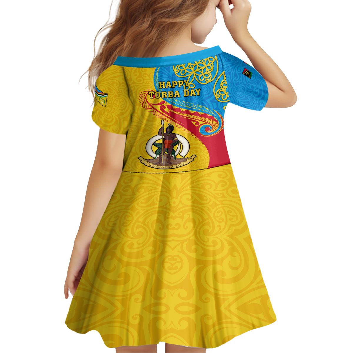 torba-day-kid-short-sleeve-dress-sand-drawing-vanuatuan-pattern