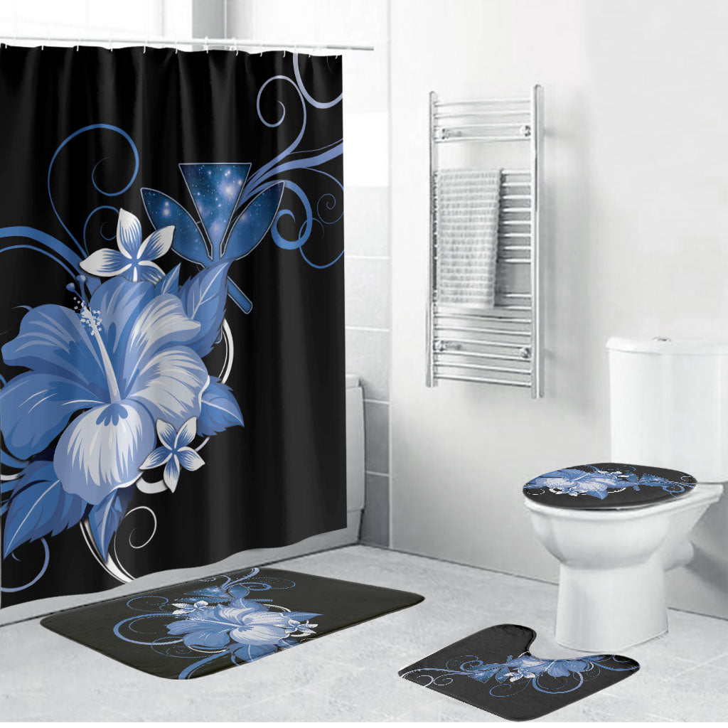 Hawaii Makahiki Kanaka Maoli Bathroom Set Blue Hibiscus Floral Vibes