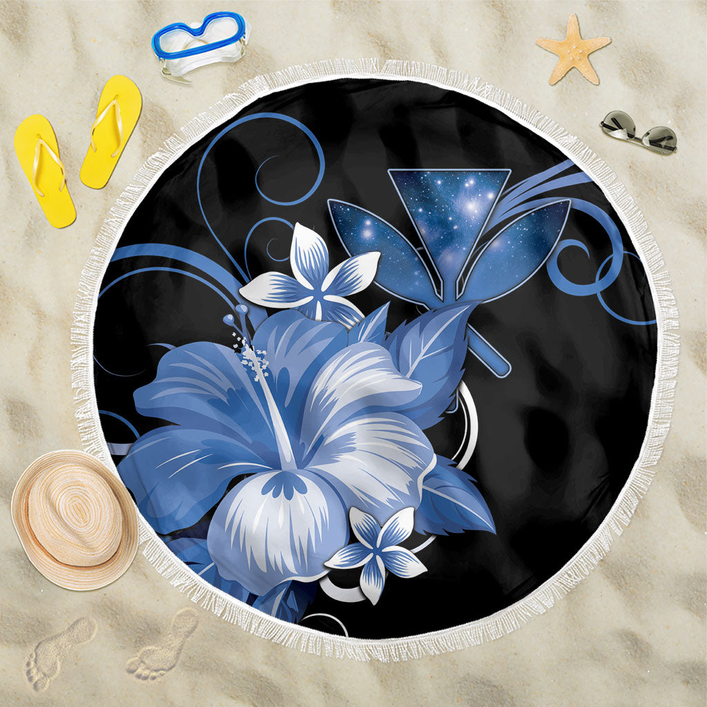 Hawaii Makahiki Kanaka Maoli Beach Blanket Blue Hibiscus Floral Vibes LT05 One Size 150cm Blue - Polynesian Pride