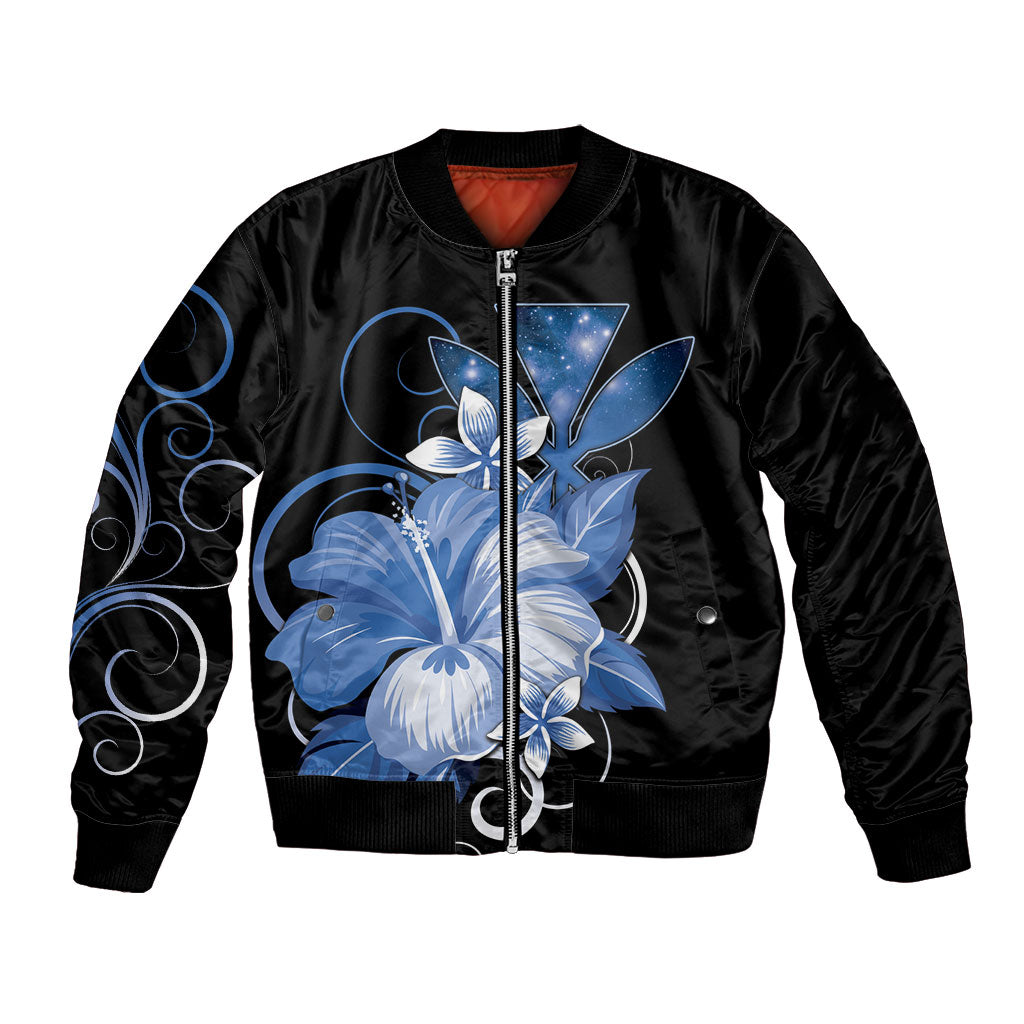 Hawaii Makahiki Kanaka Maoli Bomber Jacket Blue Hibiscus Floral Vibes LT05 Unisex Blue - Polynesian Pride