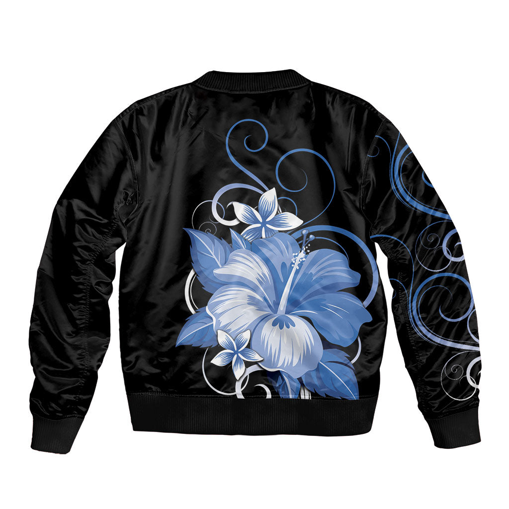 Hawaii Makahiki Kanaka Maoli Bomber Jacket Blue Hibiscus Floral Vibes LT05 - Polynesian Pride