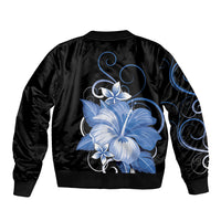 Hawaii Makahiki Kanaka Maoli Bomber Jacket Blue Hibiscus Floral Vibes LT05 - Polynesian Pride