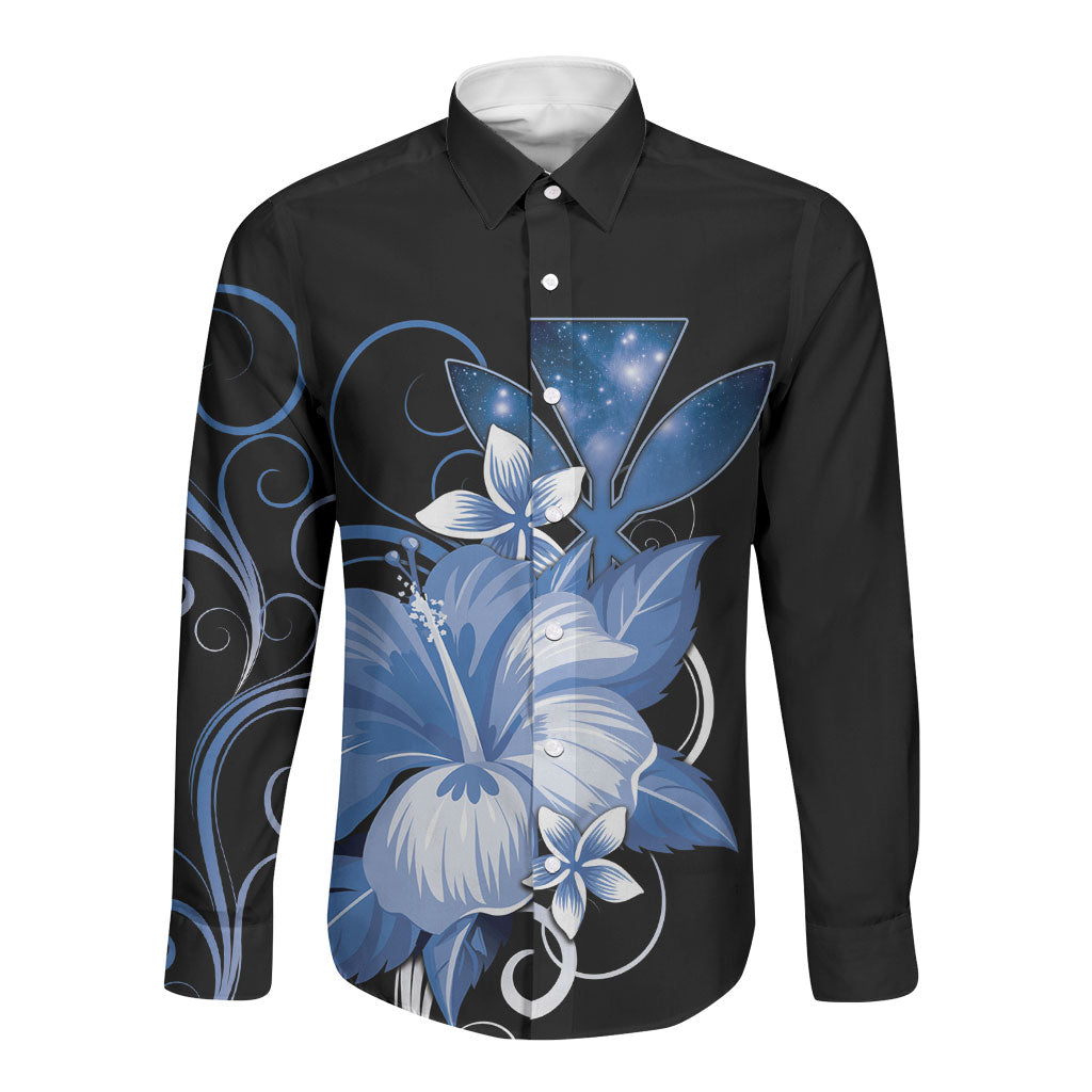 Hawaii Makahiki Kanaka Maoli Long Sleeve Button Shirt Blue Hibiscus Floral Vibes LT05 Unisex Blue - Polynesian Pride