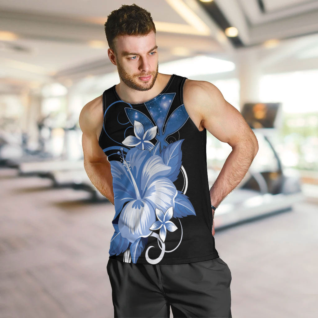 Hawaii Makahiki Kanaka Maoli Men Tank Top Blue Hibiscus Floral Vibes LT05 Blue - Polynesian Pride