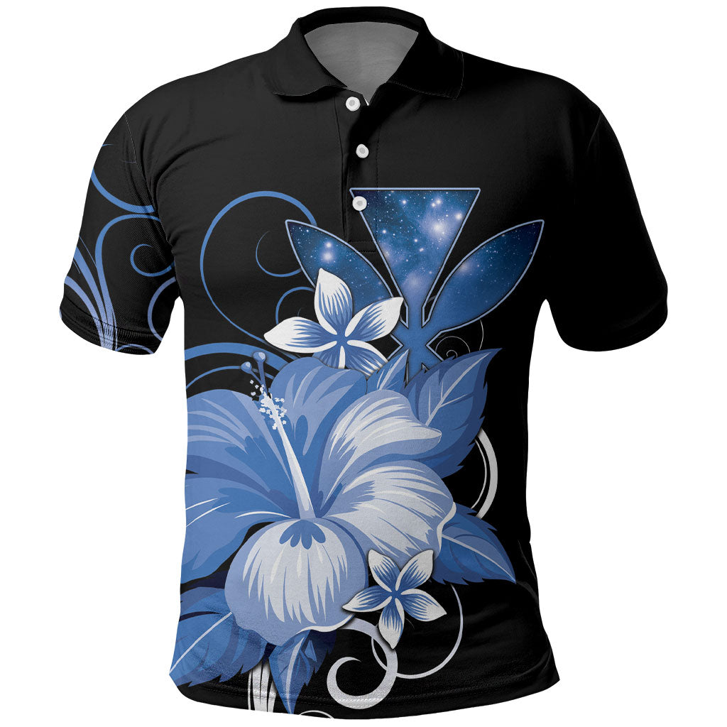 Hawaii Makahiki Kanaka Maoli Polo Shirt Blue Hibiscus Floral Vibes