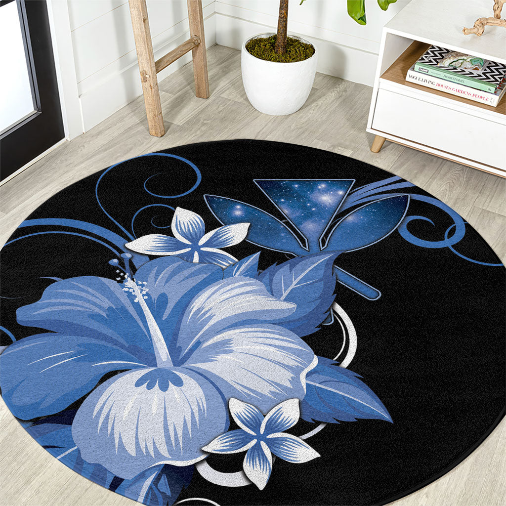 Hawaii Makahiki Kanaka Maoli Round Carpet Blue Hibiscus Floral Vibes LT05 Blue - Polynesian Pride