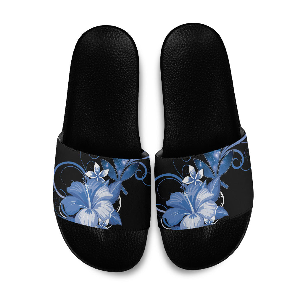 Hawaii Makahiki Kanaka Maoli Slide Sandals Blue Hibiscus Floral Vibes LT05 Blue - Polynesian Pride