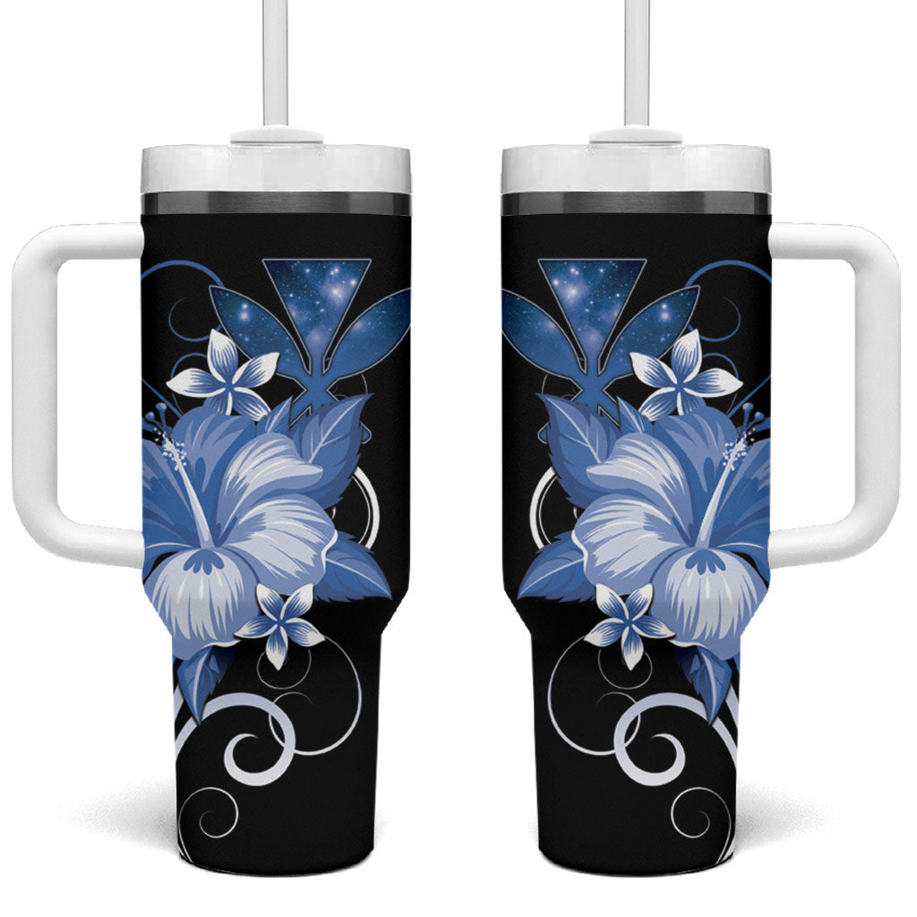 Hawaii Makahiki Kanaka Maoli Tumbler With Handle Blue Hibiscus Floral Vibes LT05 One Size: 40 oz Blue - Polynesian Pride