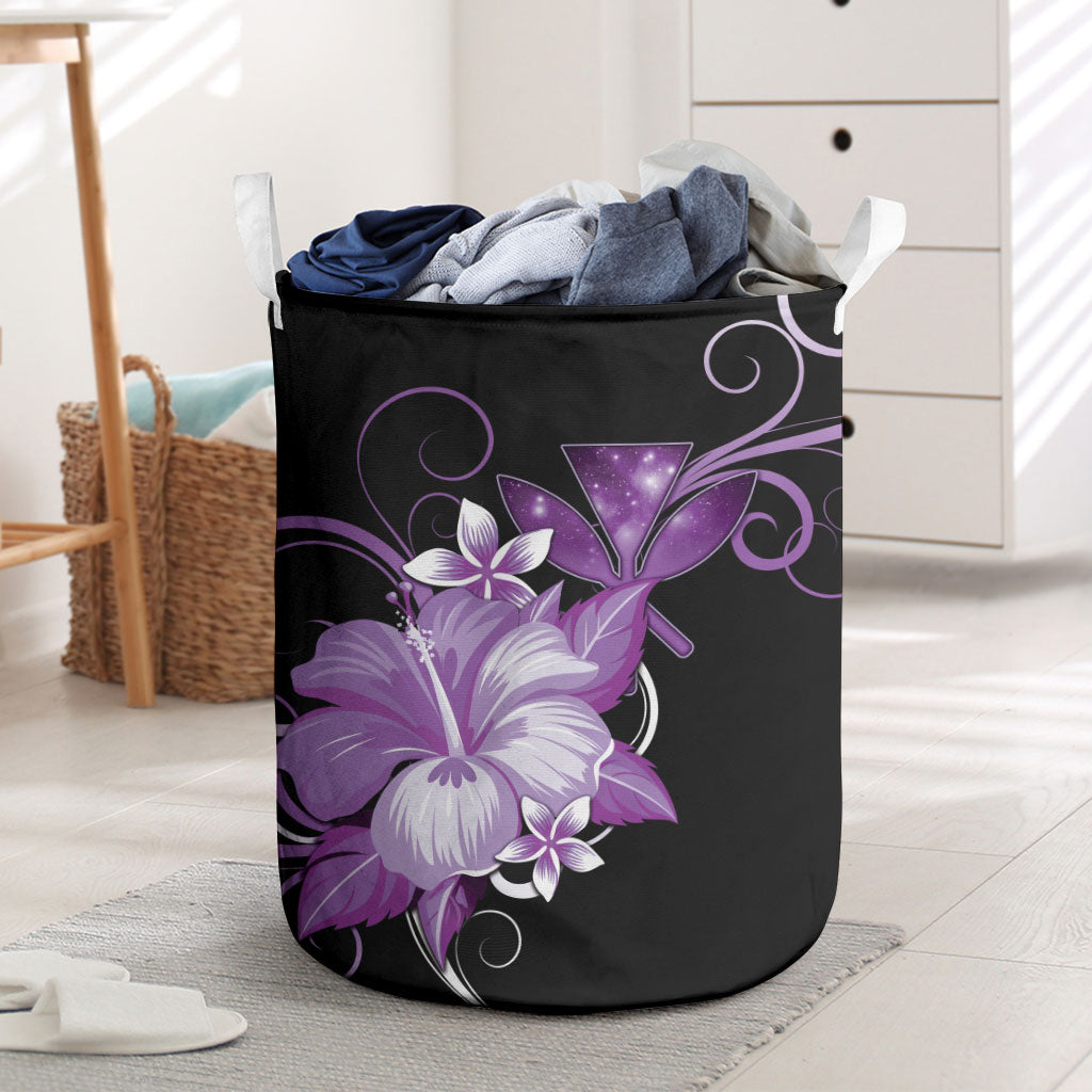 Hawaii Makahiki Kanaka Maoli Laundry Basket Purple Hibiscus Floral Vibes LT05 Purple - Polynesian Pride