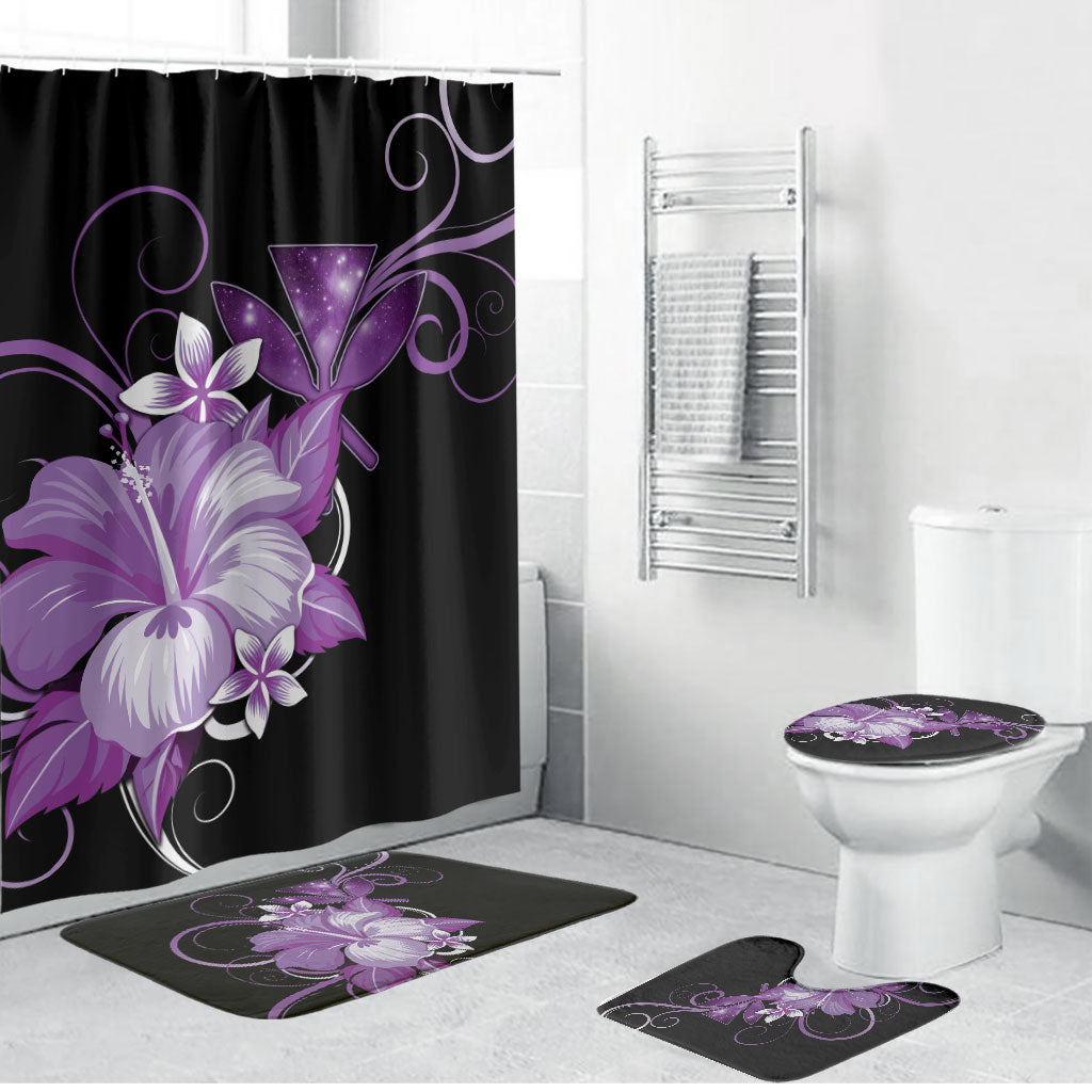 Hawaii Makahiki Kanaka Maoli Bathroom Set Purple Hibiscus Floral Vibes