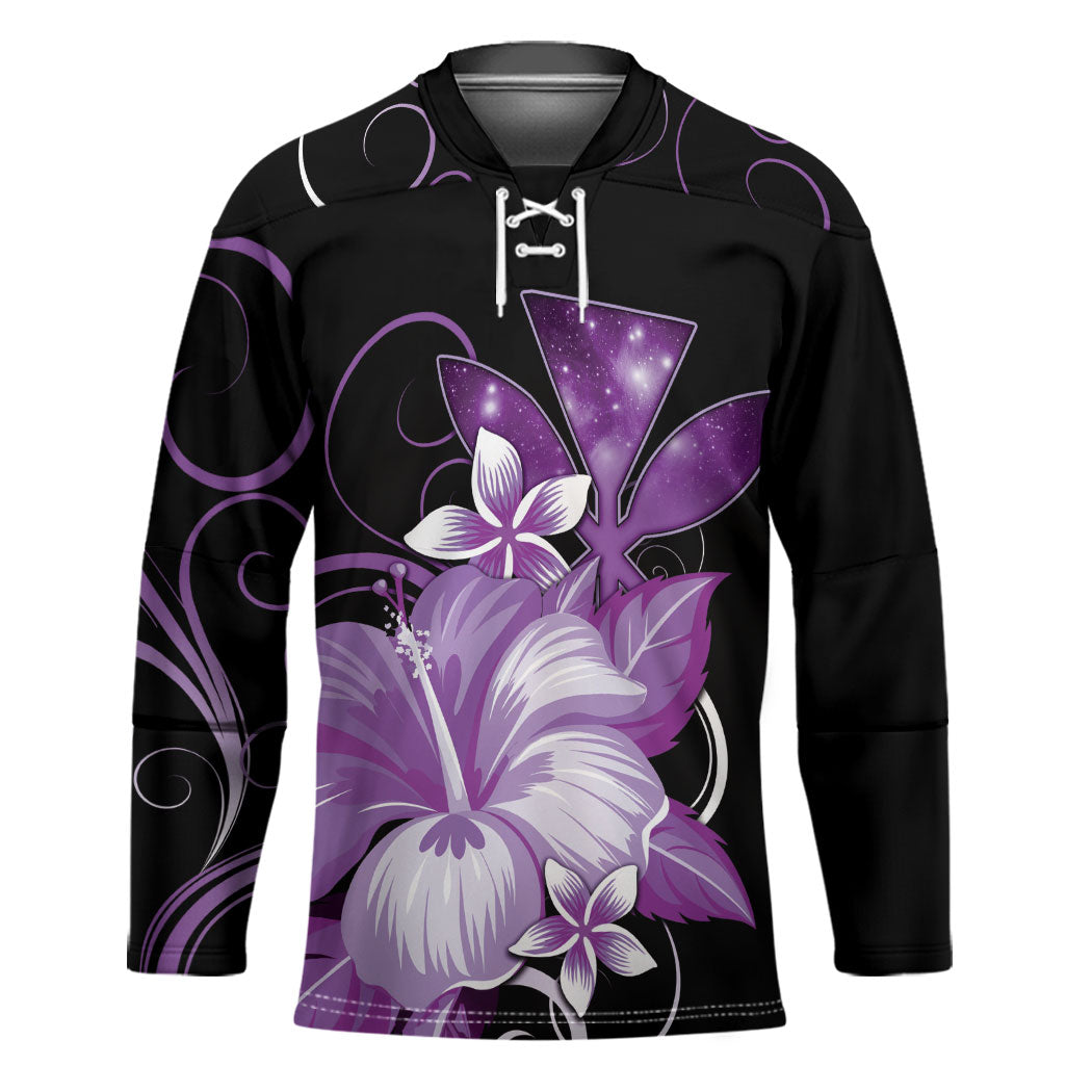 Hawaii Makahiki Kanaka Maoli Hockey Jersey Purple Hibiscus Floral Vibes LT05 Unisex Purple - Polynesian Pride
