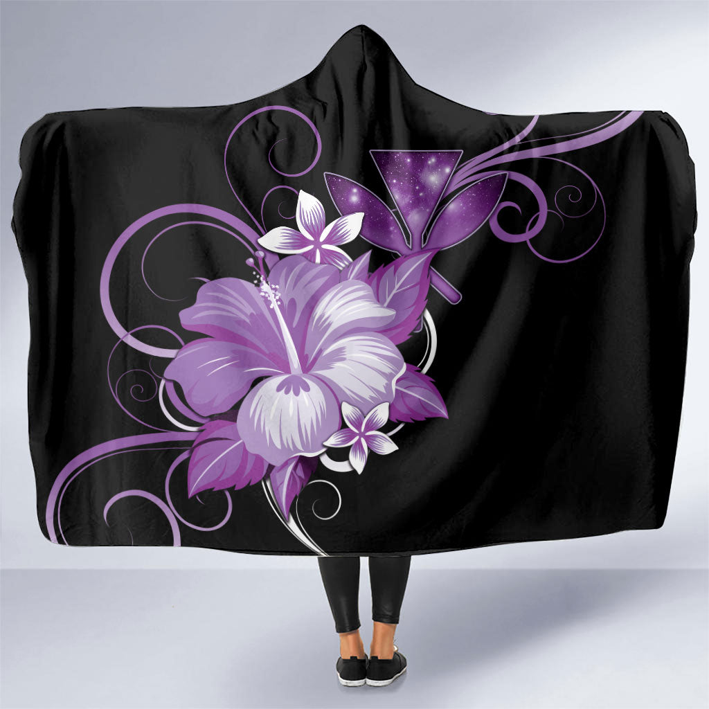 Hawaii Makahiki Kanaka Maoli Hooded Blanket Purple Hibiscus Floral Vibes LT05 One Size Purple - Polynesian Pride
