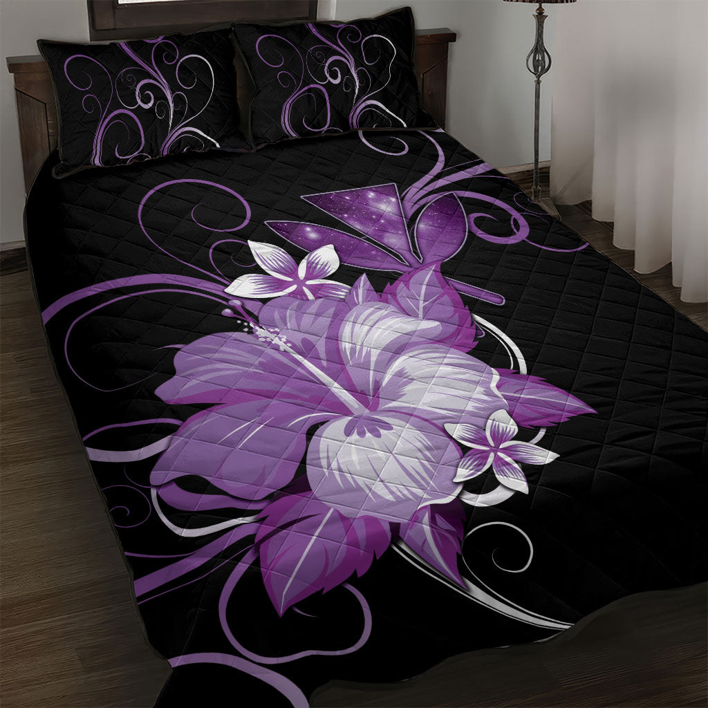 Hawaii Makahiki Kanaka Maoli Quilt Bed Set Purple Hibiscus Floral Vibes LT05 Purple - Polynesian Pride
