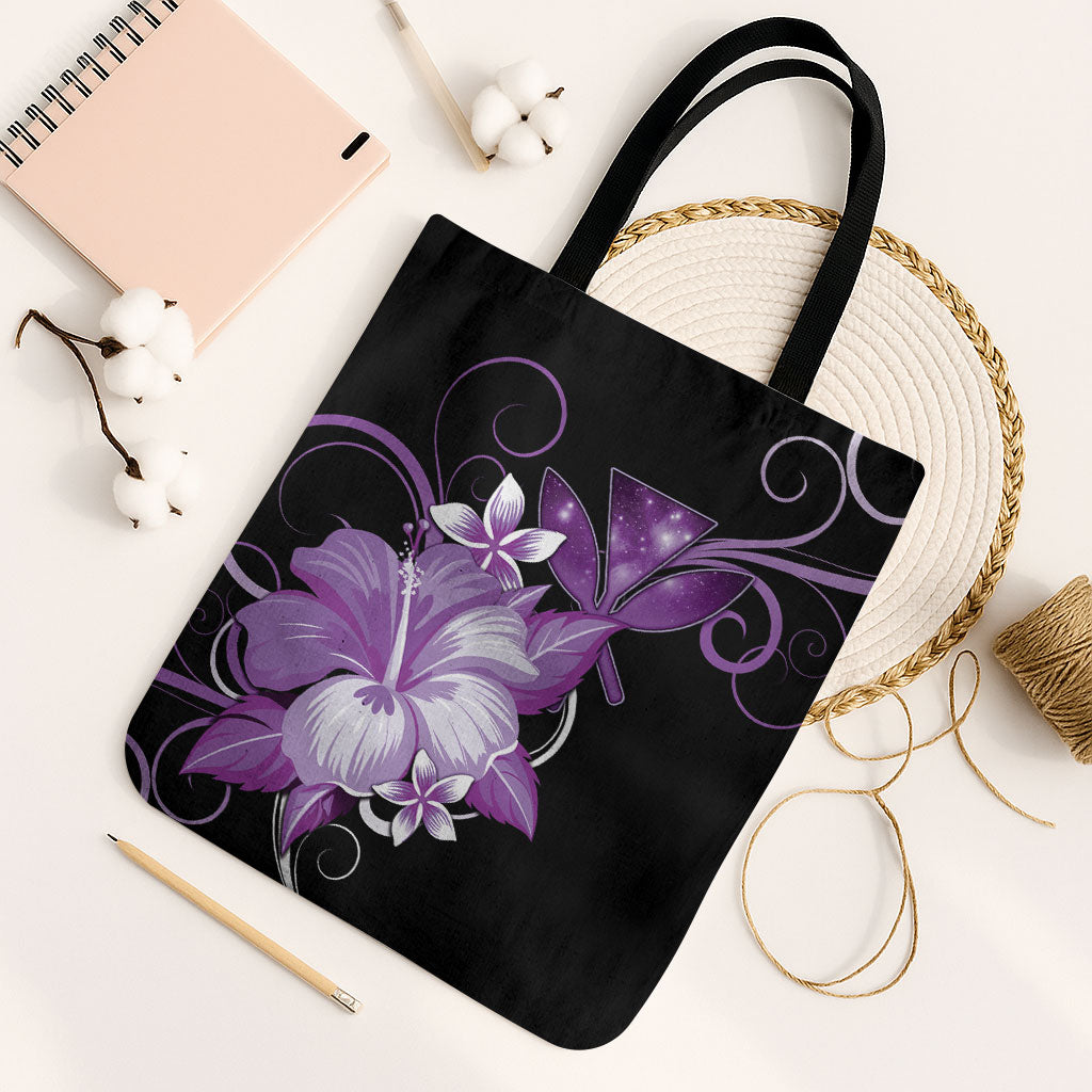 Hawaii Makahiki Kanaka Maoli Tote Bag Purple Hibiscus Floral Vibes LT05 Black Strap One Size Purple - Polynesian Pride