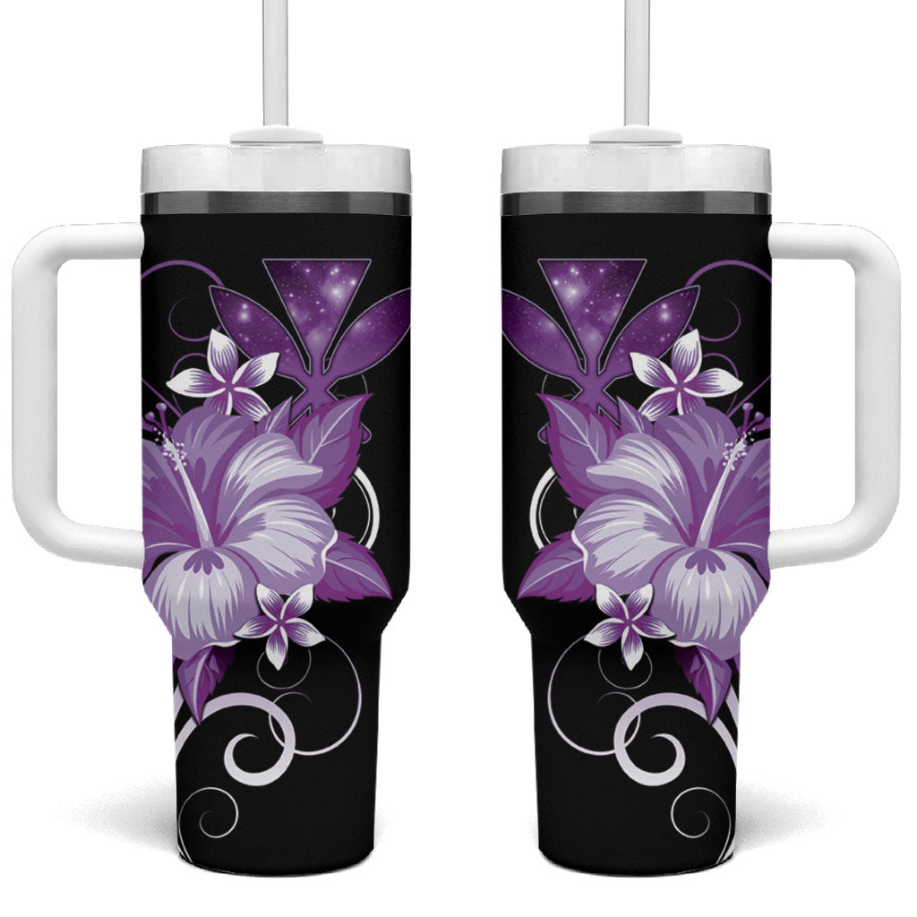Hawaii Makahiki Kanaka Maoli Tumbler With Handle Purple Hibiscus Floral Vibes LT05 One Size: 40 oz Purple - Polynesian Pride
