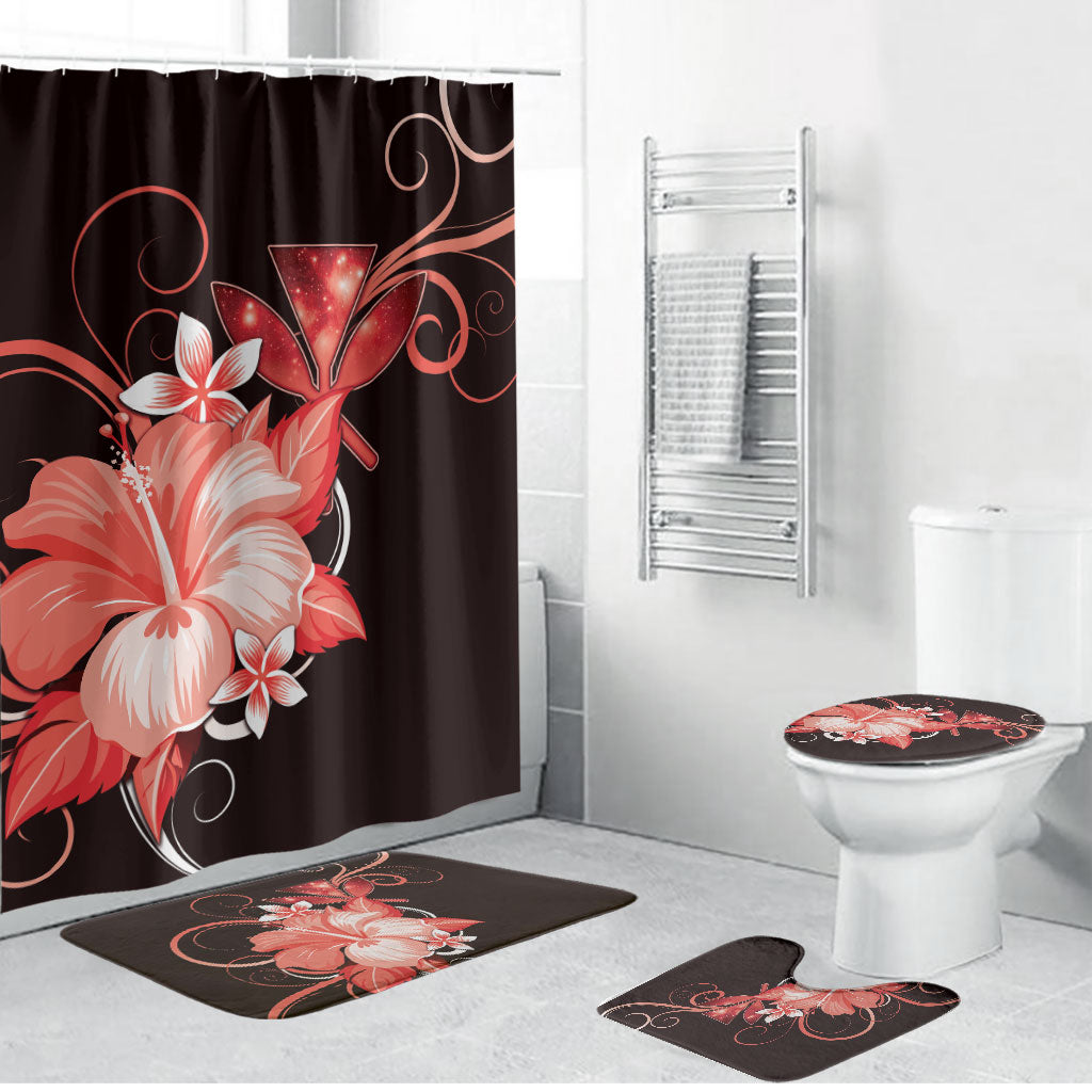 Hawaii Makahiki Kanaka Maoli Bathroom Set Red Hibiscus Floral Vibes
