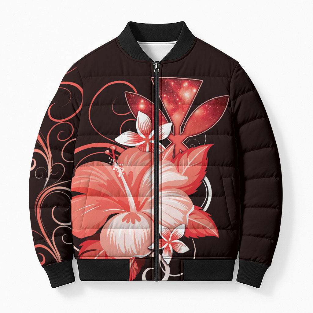 Hawaii Makahiki Kanaka Maoli Bomber Puffer Jacket Red Hibiscus Floral Vibes LT05 Unisex Red - Polynesian Pride