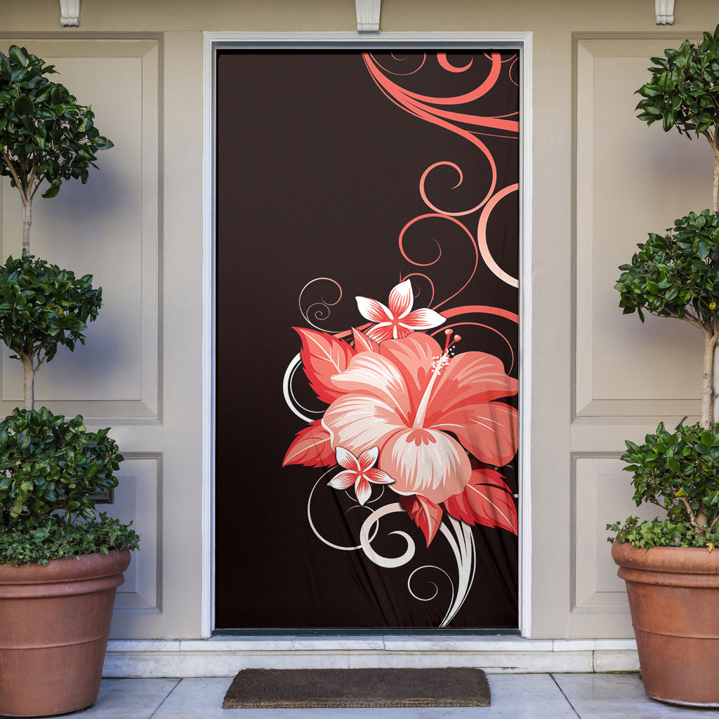 Hawaii Makahiki Kanaka Maoli Door Cover Red Hibiscus Floral Vibes LT05 Red - Polynesian Pride