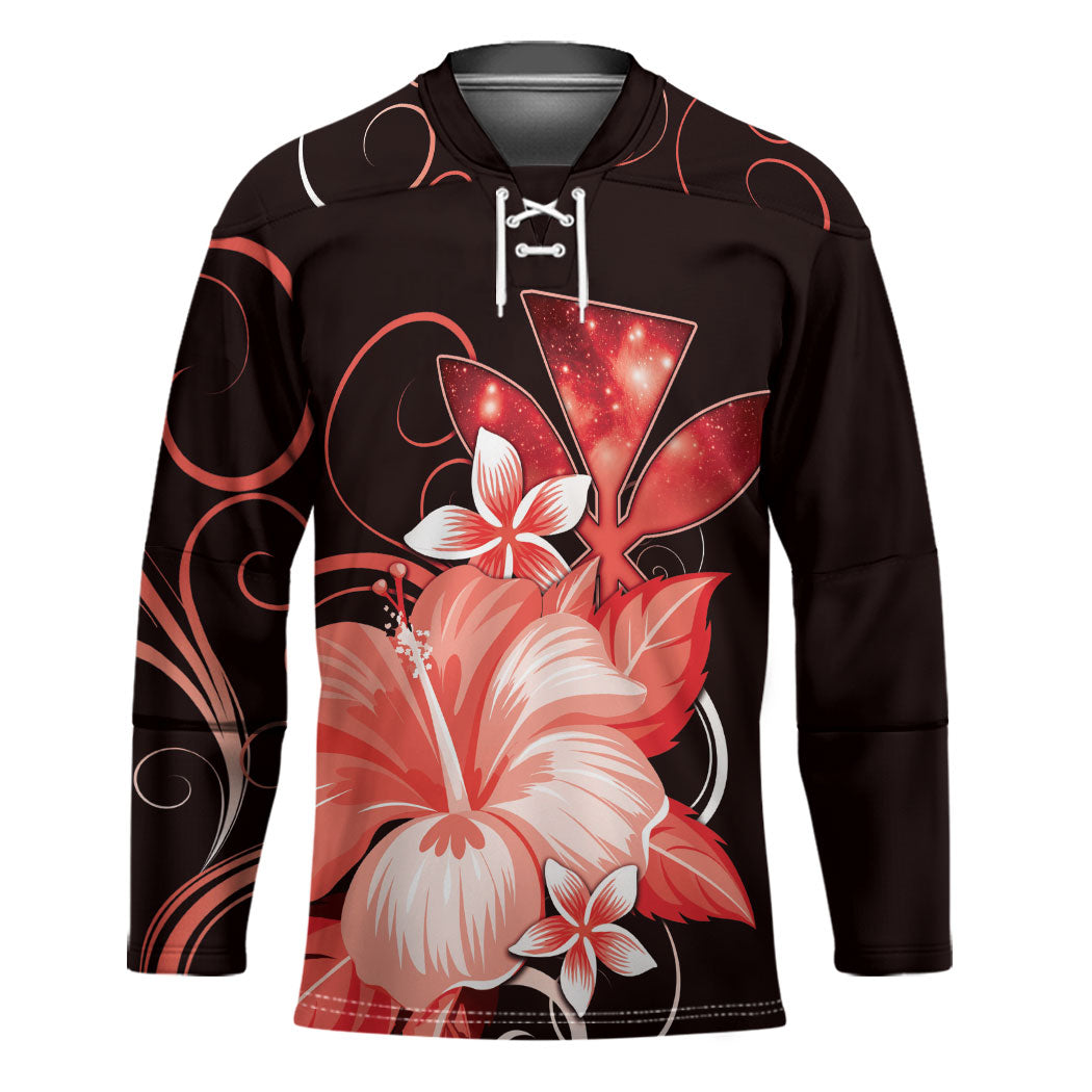 Hawaii Makahiki Kanaka Maoli Hockey Jersey Red Hibiscus Floral Vibes LT05 Unisex Red - Polynesian Pride