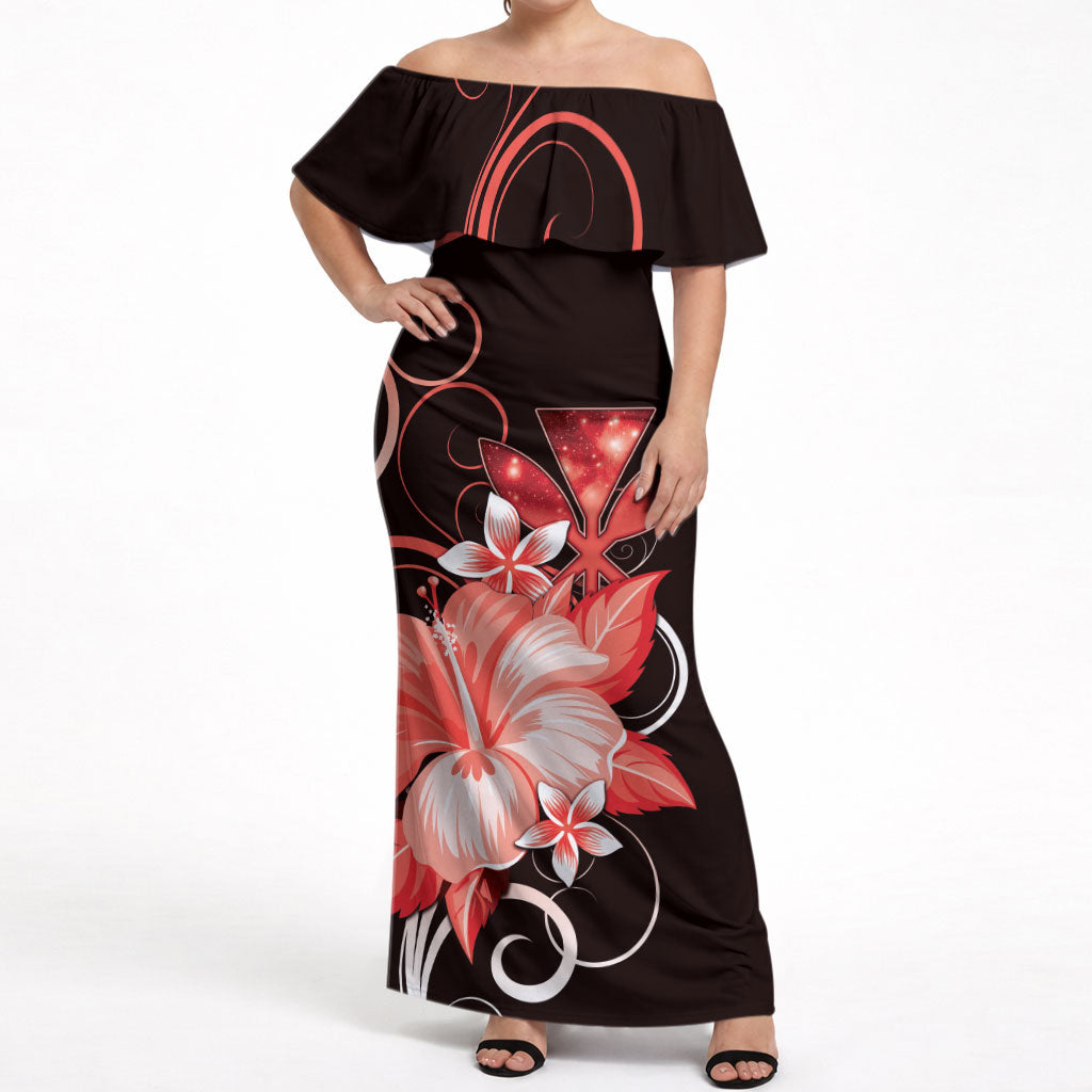 Hawaii Makahiki Kanaka Maoli Off Shoulder Maxi Dress Red Hibiscus Floral Vibes LT05 Women Red - Polynesian Pride